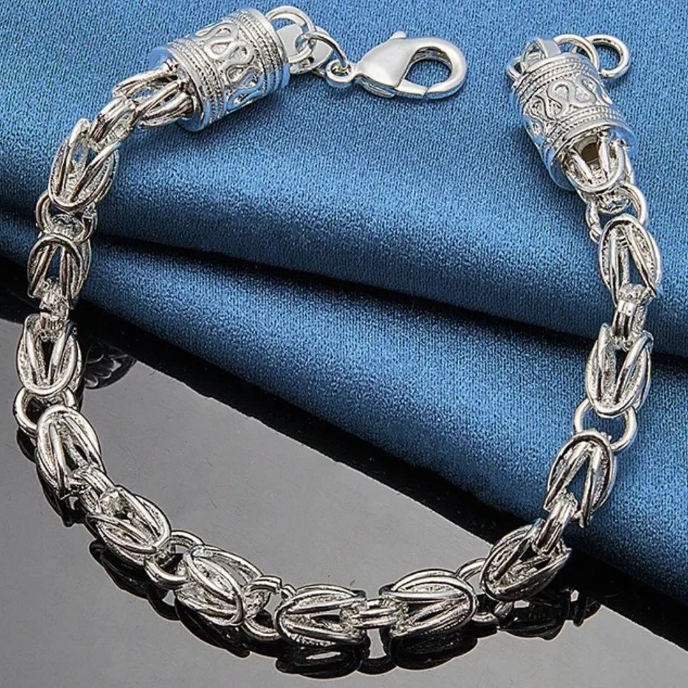 Awesome Byzantine 8 Inch Dragon Style Bracelet Stamped 925 Solid Sterling Silver - Picture 2 of 7